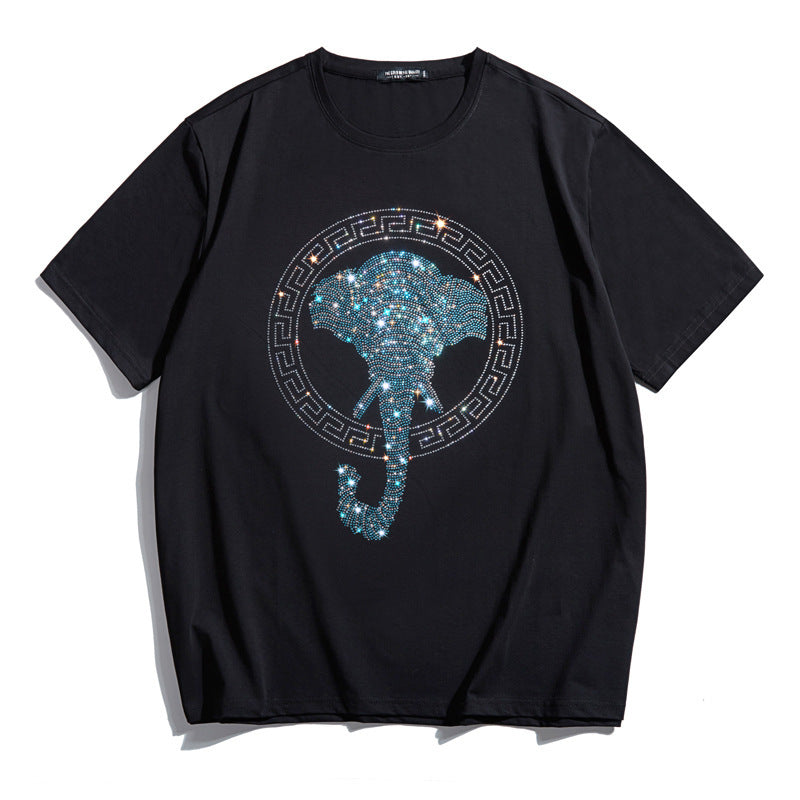 Fashion Personality Hot Diamond Plus Fat Short-Sleeved T-shirt Men