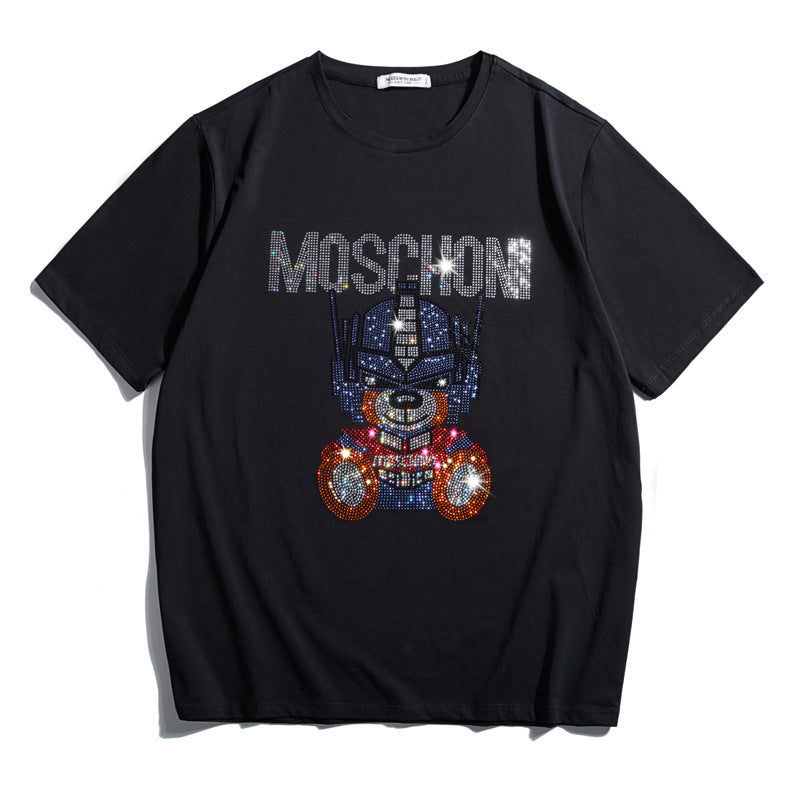 Fashion Personality Hot Diamond Plus Fat Short-Sleeved T-shirt Men