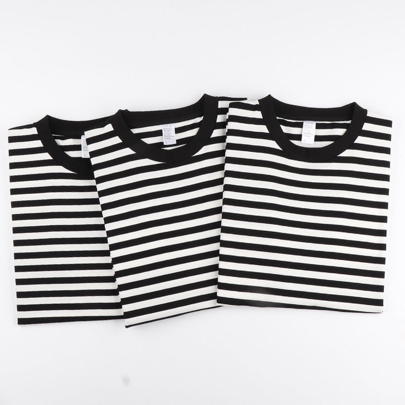 Striped Short Sleeve Simple Men's Versatile T-shirt Loose Top Half Sleeve Slim Striped Navy Skirt