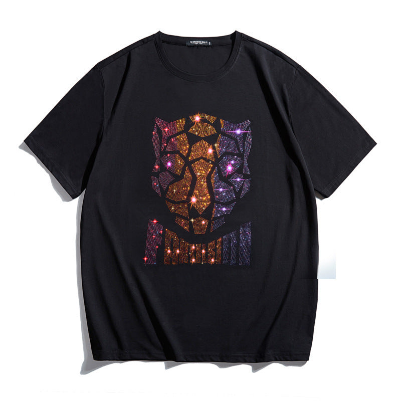 Fashion Personality Hot Diamond Plus Fat Short-Sleeved T-shirt Men