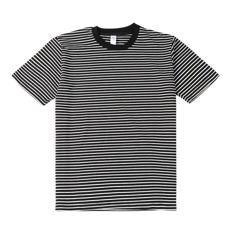 Striped Short Sleeve Simple Men's Versatile T-shirt Loose Top Half Sleeve Slim Striped Navy Skirt