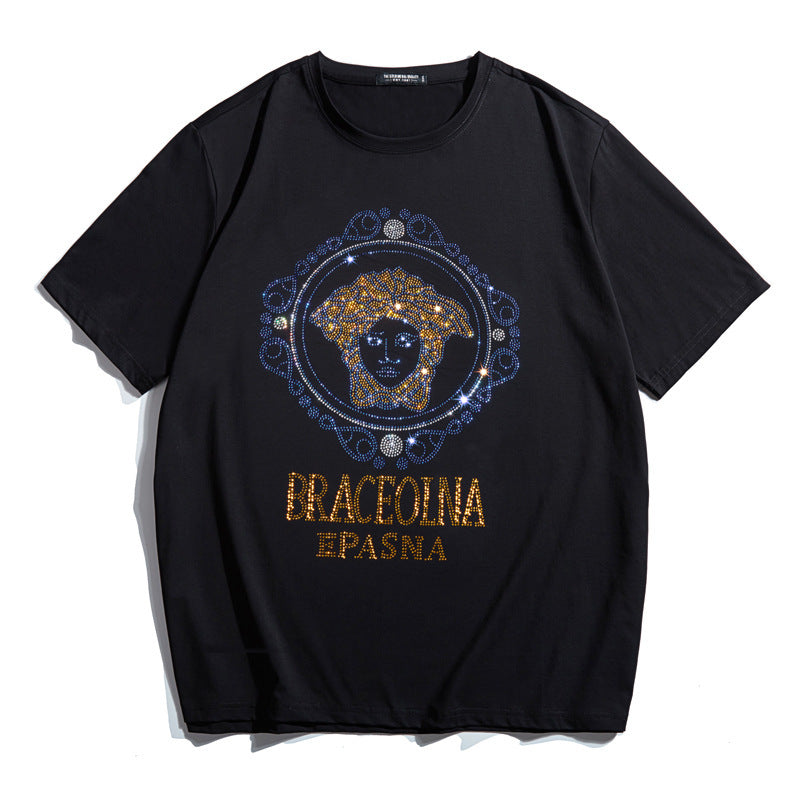 Fashion Personality Hot Diamond Plus Fat Short-Sleeved T-shirt Men