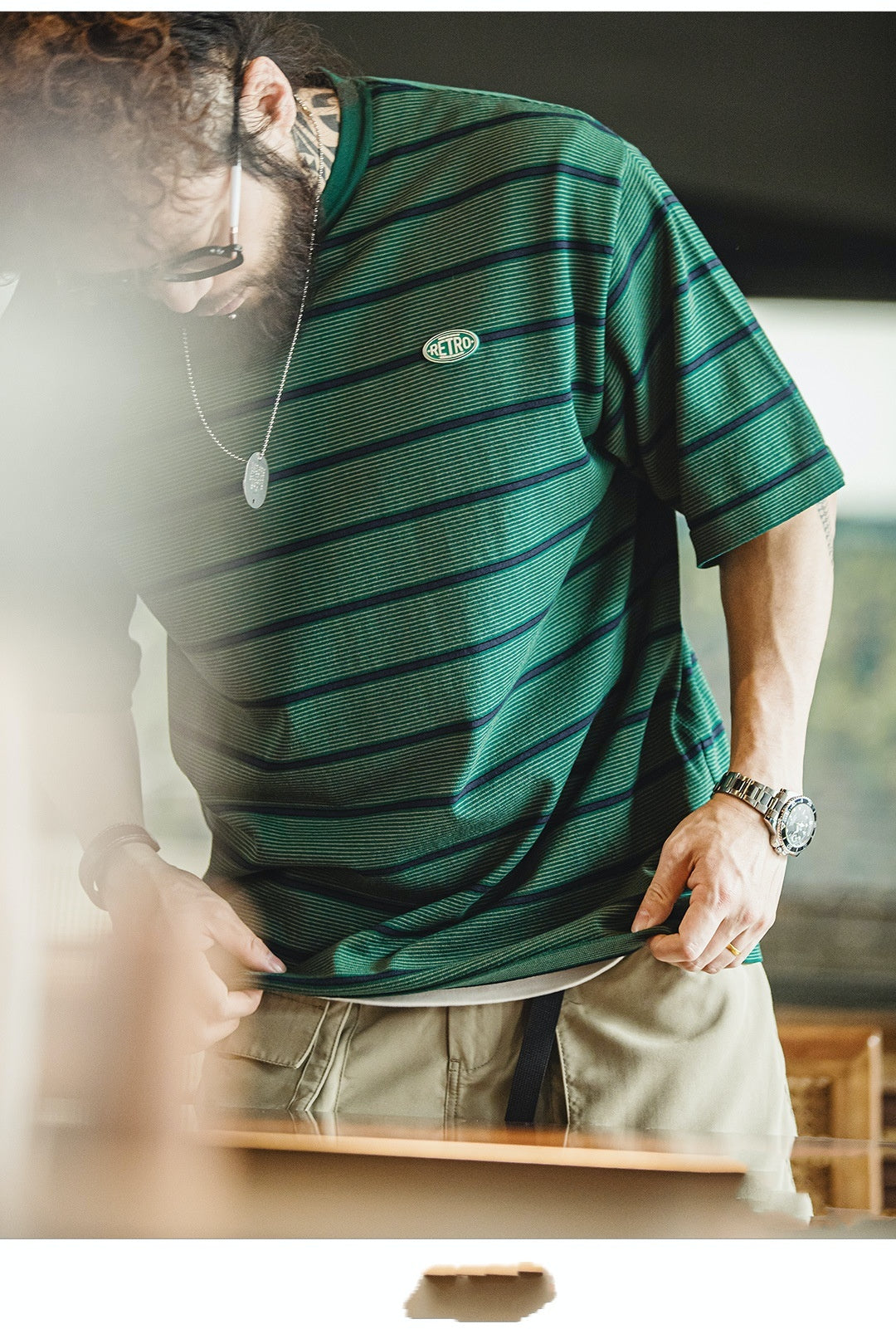 Men's Retro Fine Striped Contrasting Short Sleeved Shirt