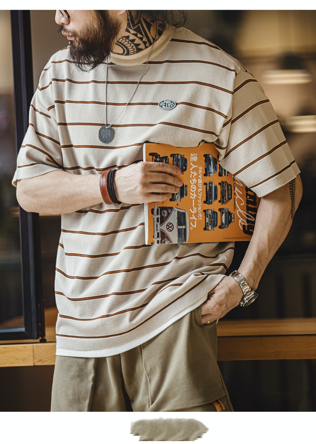 Men's Retro Fine Striped Contrasting Short Sleeved Shirt