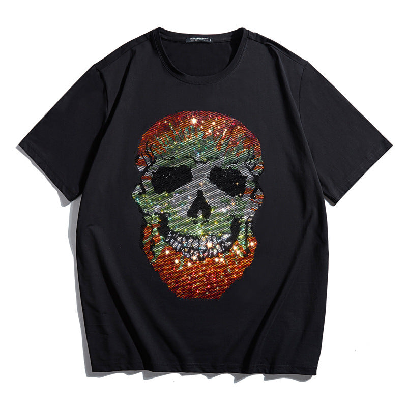 Fashion Personality Hot Diamond Plus Fat Short-Sleeved T-shirt Men