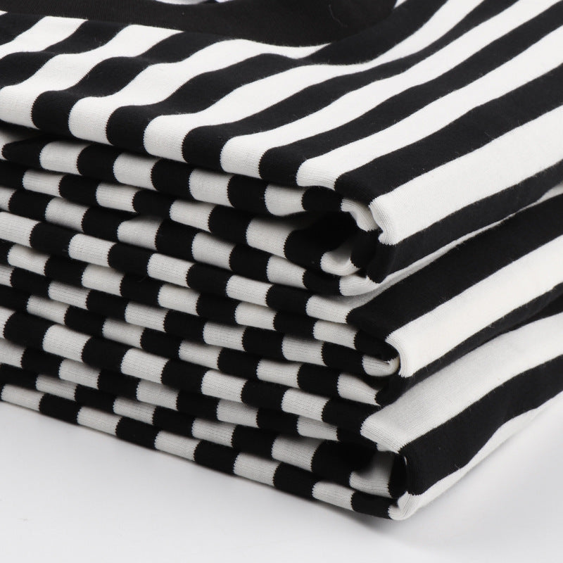 Striped Short Sleeve Simple Men's Versatile T-shirt Loose Top Half Sleeve Slim Striped Navy Skirt