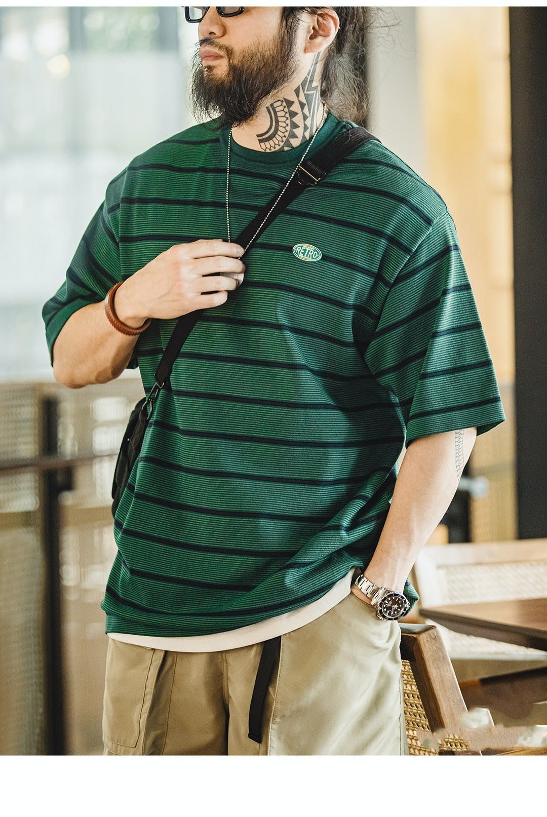 Men's Retro Fine Striped Contrasting Short Sleeved Shirt