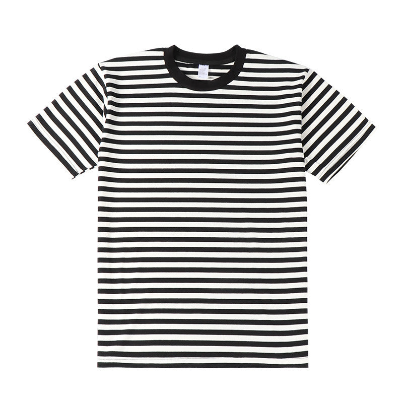 Striped Short Sleeve Simple Men's Versatile T-shirt Loose Top Half Sleeve Slim Striped Navy Skirt
