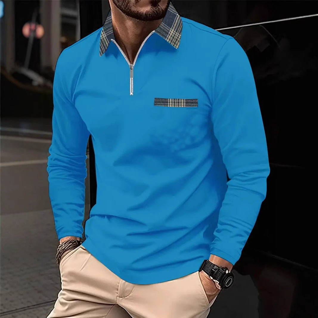 Men's Personalized 3d Digital Printing Long-sleeve Zipper Polo Shirt Top