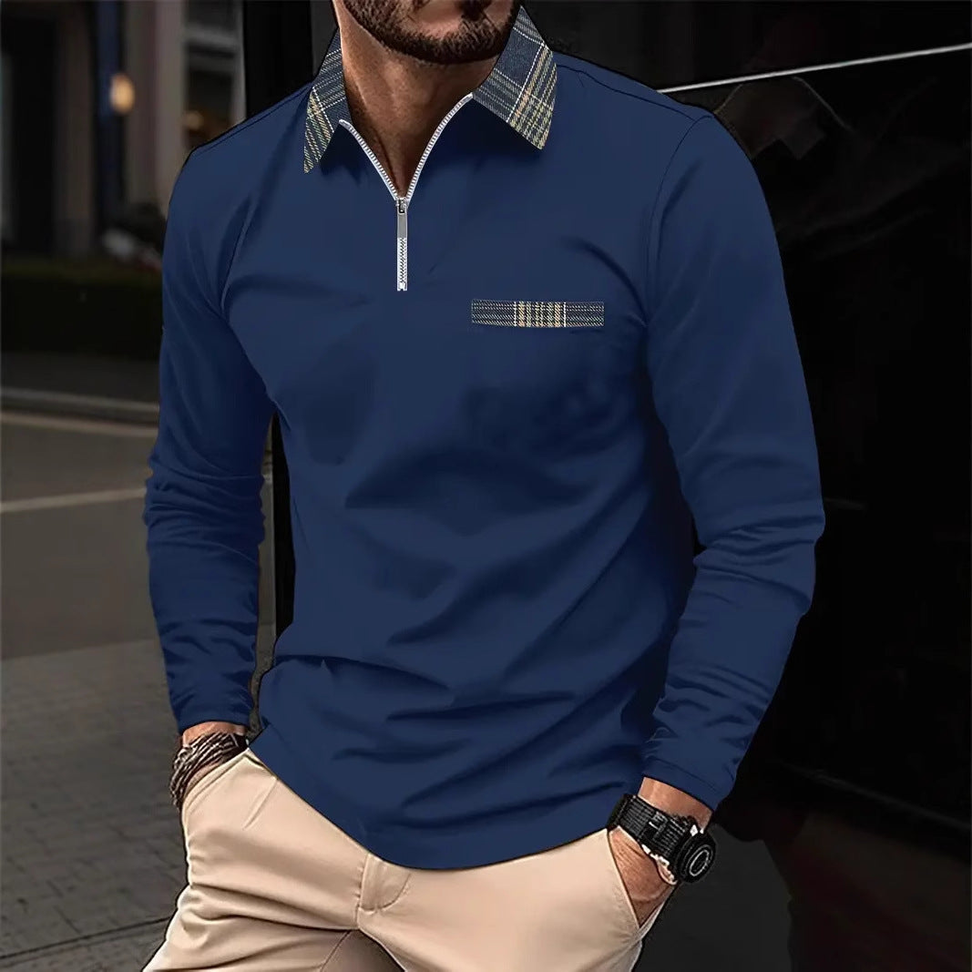 Men's Personalized 3d Digital Printing Long-sleeve Zipper Polo Shirt Top