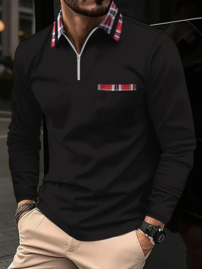 Men's Personalized 3d Digital Printing Long-sleeve Zipper Polo Shirt Top