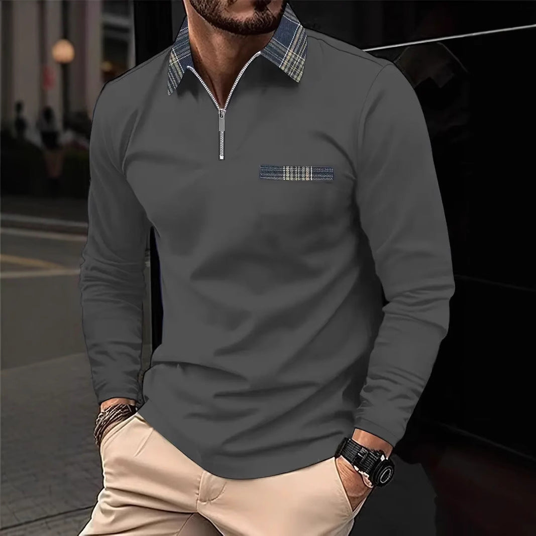 Men's Personalized 3d Digital Printing Long-sleeve Zipper Polo Shirt Top