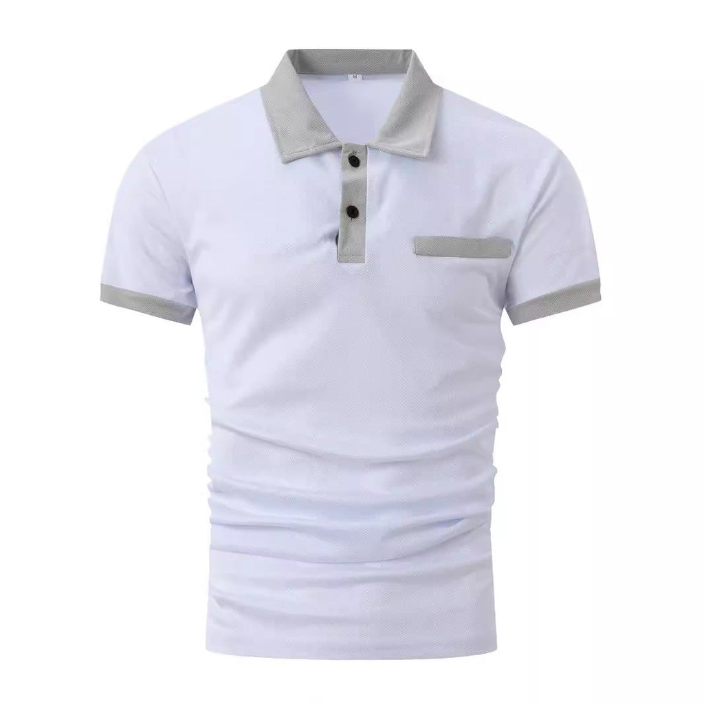 Plaid Collar Men's Solid Color Casual Polo Shirt