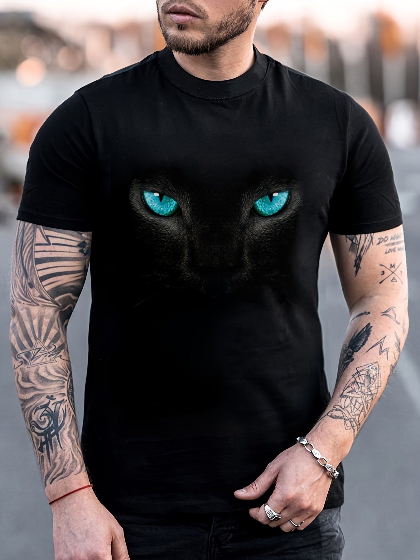 Men's Fashionable Color Blocked Short Sleeved Round Neck T-shirt, Summer Outdoor, 3D Heartbeat And Airplane Graphic Printing