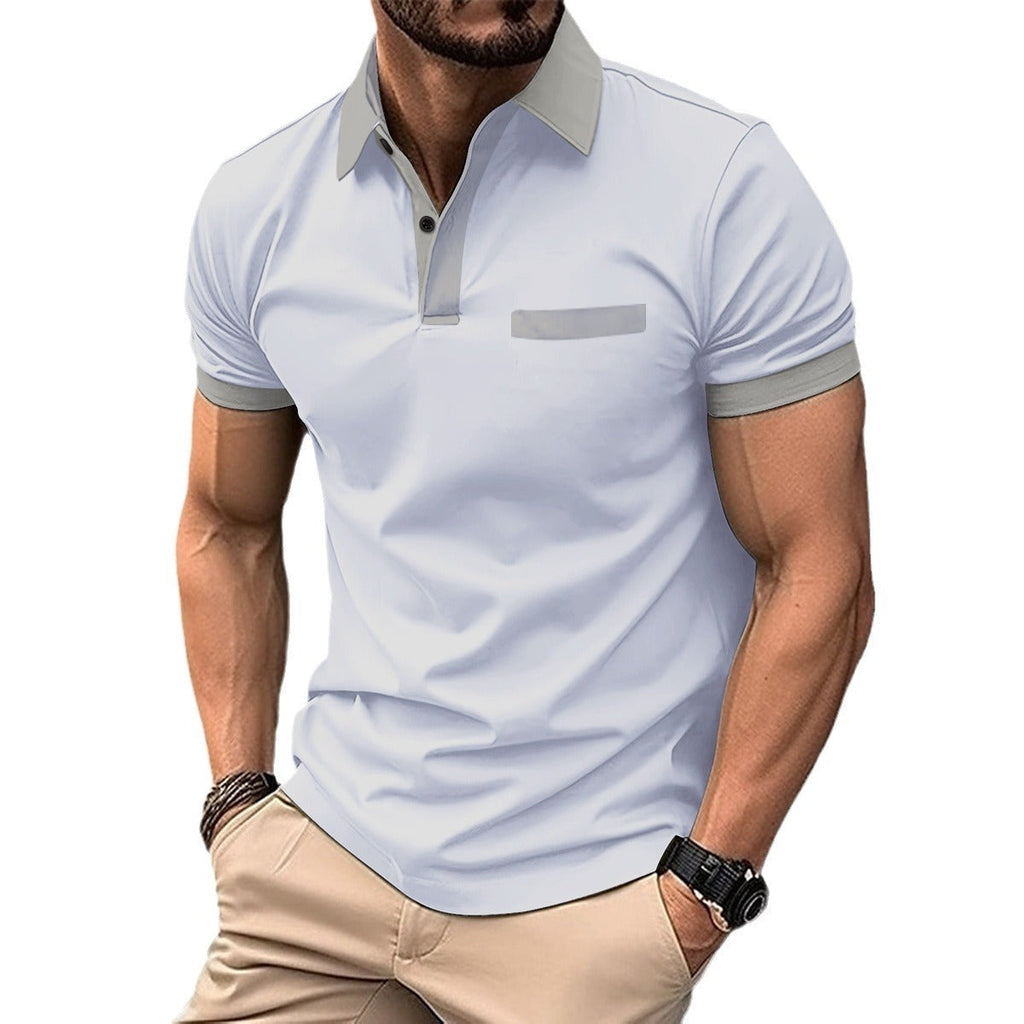 Plaid Collar Men's Solid Color Casual Polo Shirt