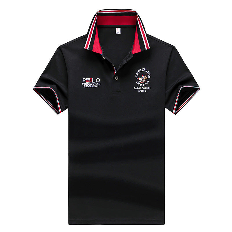 Short-sleeved T-shirt Casual Lapel Solid Color Embroidered Logo Short-sleeved Boys